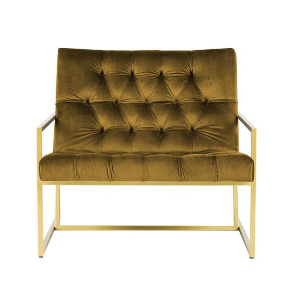 Musztardowy fotel z konstrukcją w kolorze złota Mazzini Sofas Bono-image-2