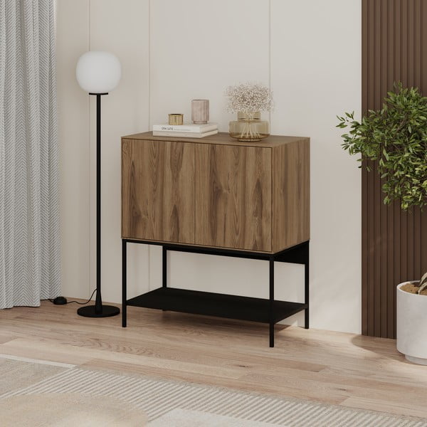 Czarno-naturalna szafka w dekorze dębu 80x90x40 cm Amira – Marckeric-image-1