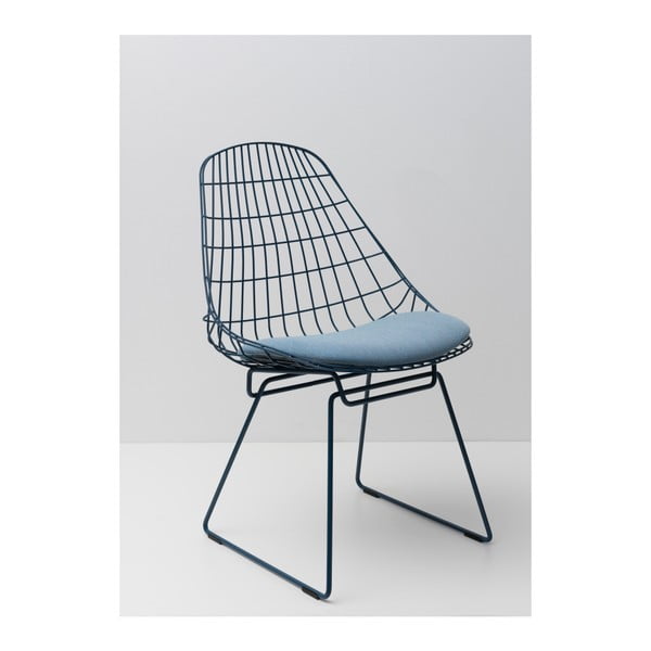 Niebieskie druciane krzesło z siedziskiem Pastoe