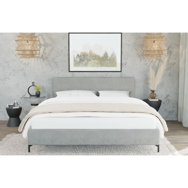 Jasnoszare tapicerowane łóżko dwuosobowe ze stelażem 200x200 cm Barker – Ropez-image-3