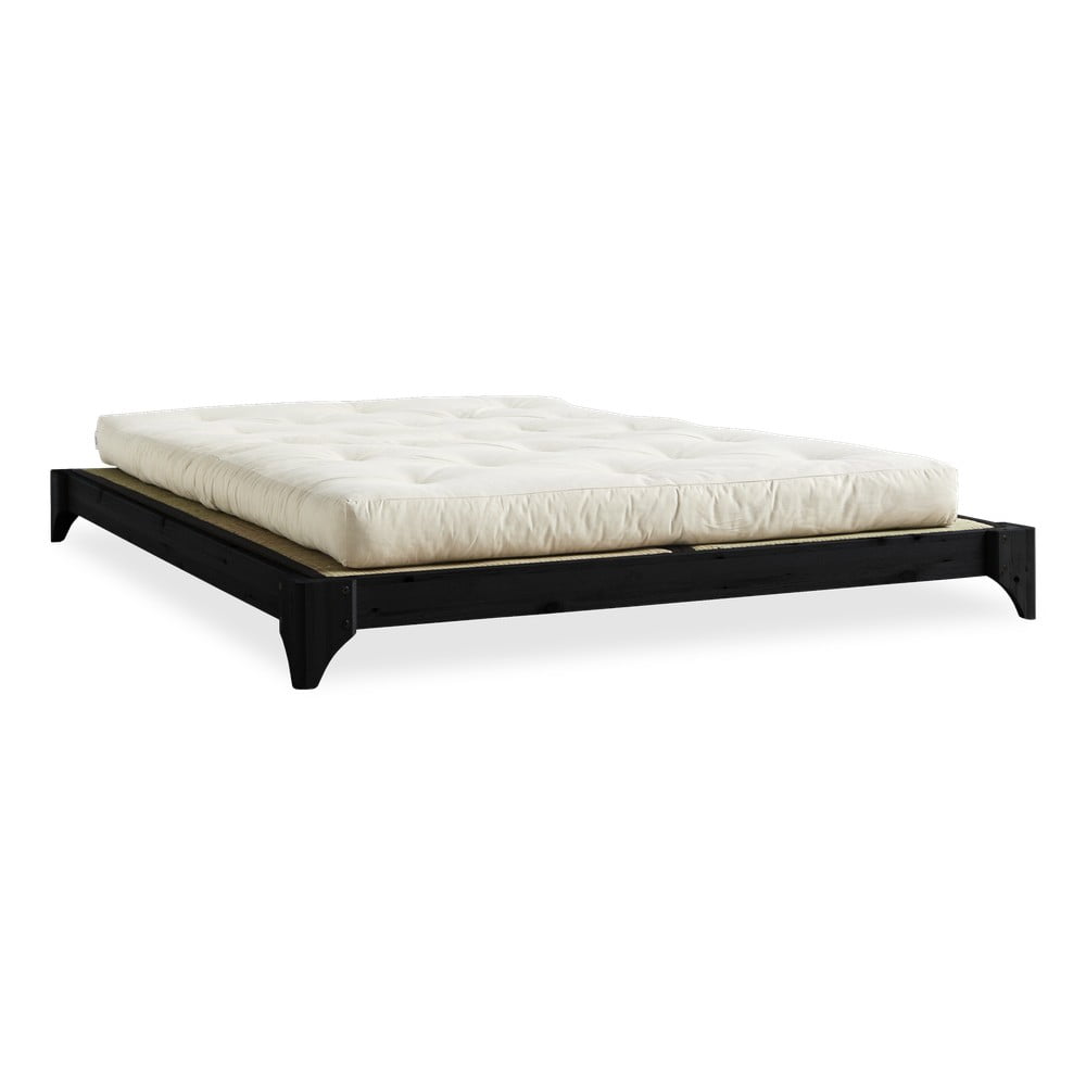 Łóżko dwuosobowe z drewna sosnowego z materacem a tatami Karup Design Elan Double Latex Black/Natural, 160x200cm