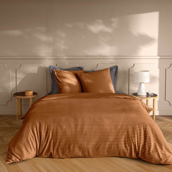 Jasnobrązowa flanelowa pościel dwuosobowa 3-częściowa 240x220 cm Veloutea – douceur d'intérieur-image-1