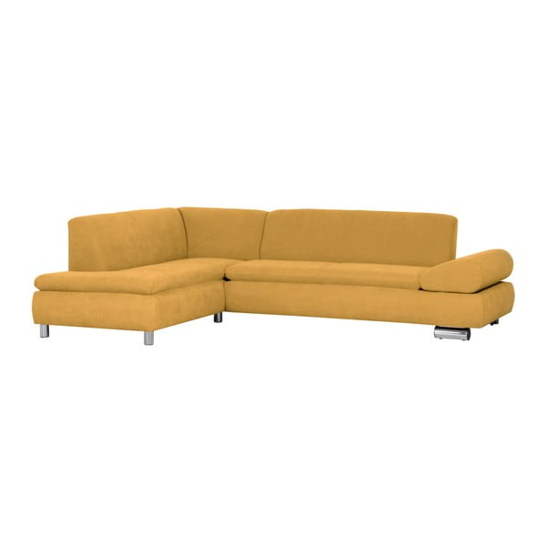 Żółta sofa narożna lewostronna z regulowanym podłokietnikiem Max Winzer Palm Bay