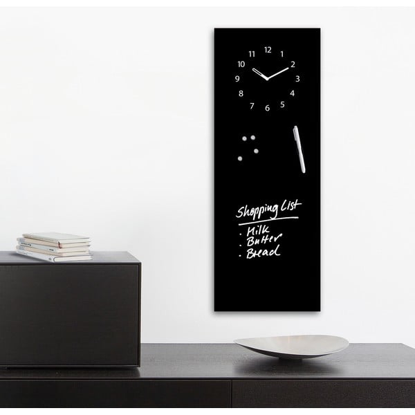 Tablica magnetyczna z zegarem Eurographic Black Clock, 30x80 cm
