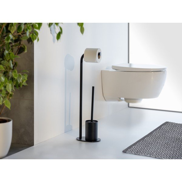 Czarny stalowy stojak na papier toaletowy ze szczotką Levante – Wenko-image-2