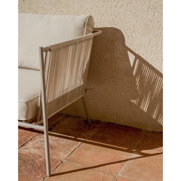 Kremowy/szarobrązowy metalowy/tapicerowany fotel ogrodowy Zivia – Kave Home-image-3