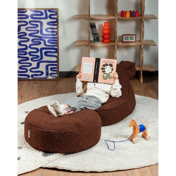 Ciemnobrązowy dziecięcy worek do siedzenia z materiału bouclé Warm Hazel – Wigiwama-image-2