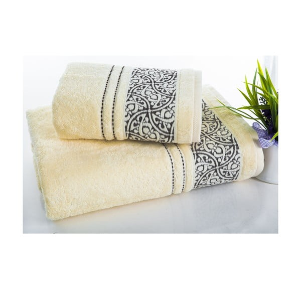 Zestaw 2 ręczników Saray Cream, 50x90 cm i 70x140 cm