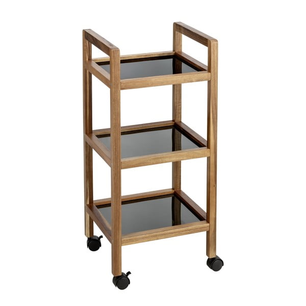 Czarno-naturalny regał łazienkowy z litego drewna akacjowego 35x76,5 cm Fondi – Wenko