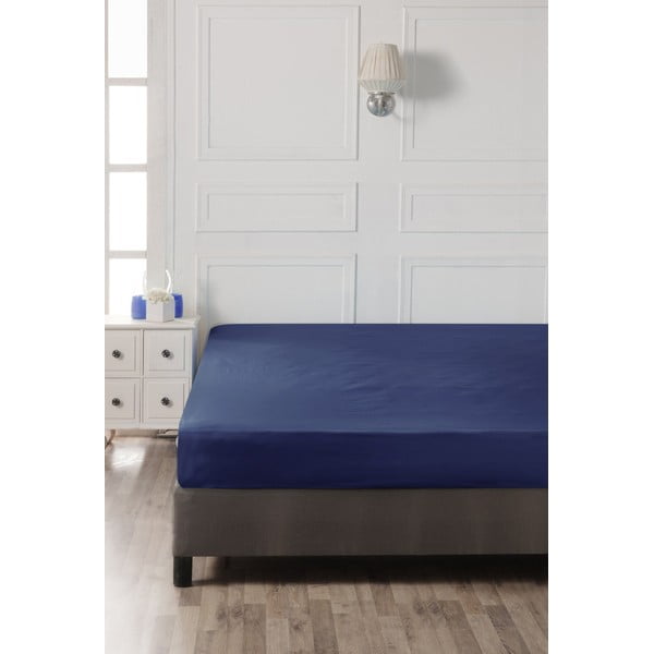 Ciemnoniebieskie bawełniane prześcieradło z gumką 140x200 cm – Mijolnir-image-2