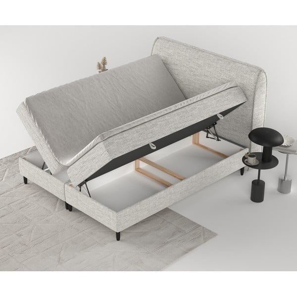 Jasnoszare łóżko boxspring ze schowkiem 140x200 cm Melba – Maison de Rêve-image-3
