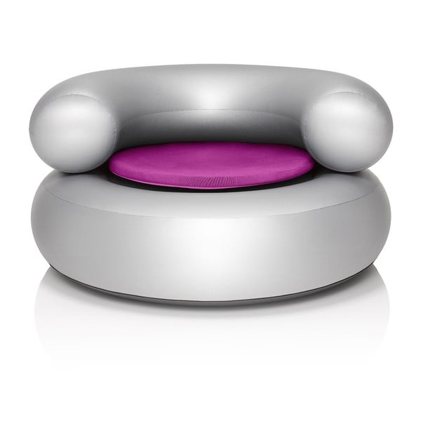 Fotel dmuchany CH-AIR, srebrny z różową poduszką