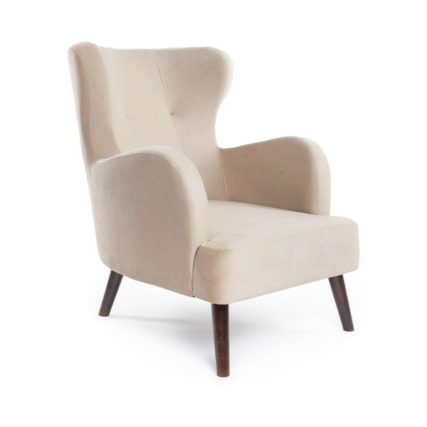 Beżowy aksamitny fotel typu uszak Noemye – Bonami Selection