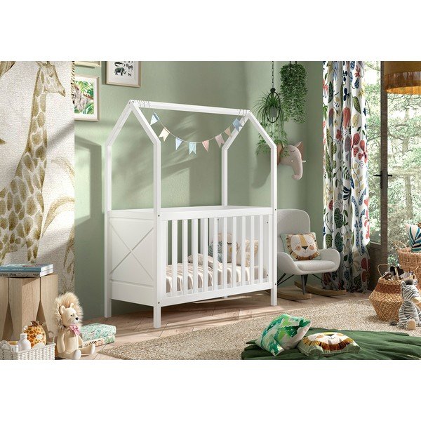 Białe łóżeczko z litego drewna sosnowego z regulowaną wysokością 60x120 cm Scott – Vipack-image-1