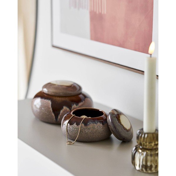 Brązowe ceramiczne pojemniki zestaw 2 szt. dekoracyjne ø 15x8,5 cm – House Nordic-image-1