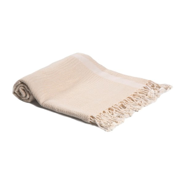 Beżowy ręcznik kąpielowy tkany ręcznie Ivy's Berna, 95x180 cm
