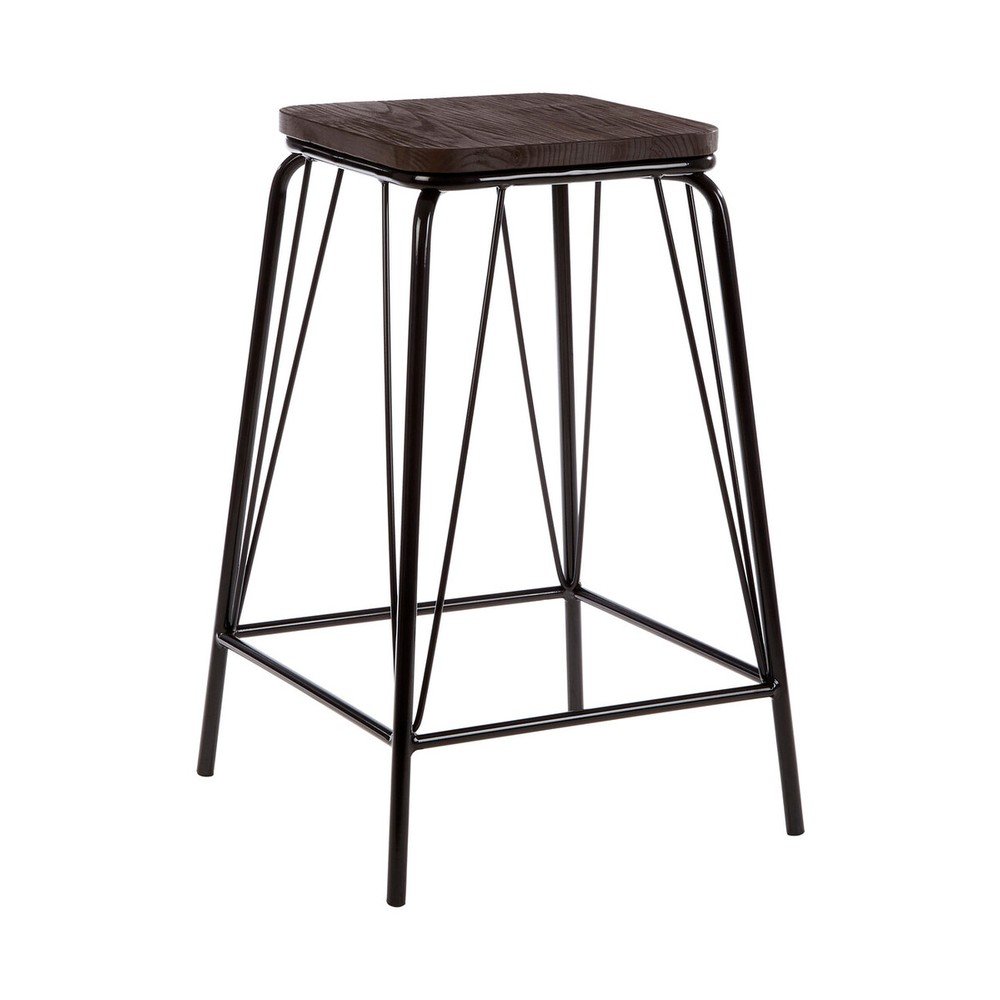 Czarny/brązowy stołek z litego drewna wiązu District – Premier Housewares