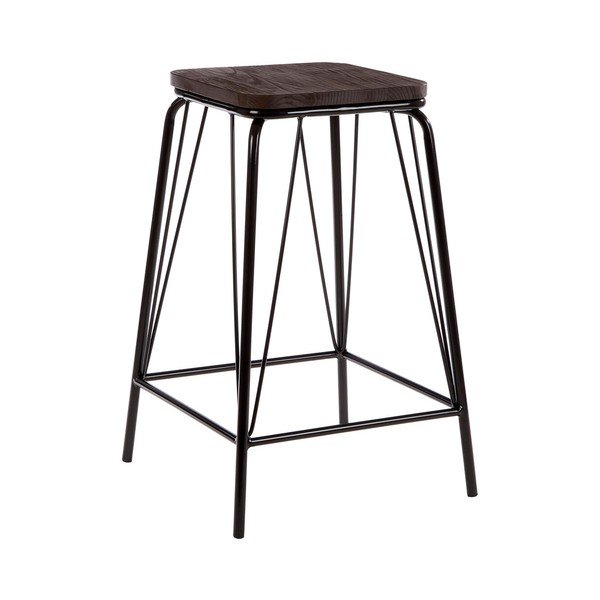 Czarny/brązowy stołek z litego drewna wiązu District – Premier Housewares