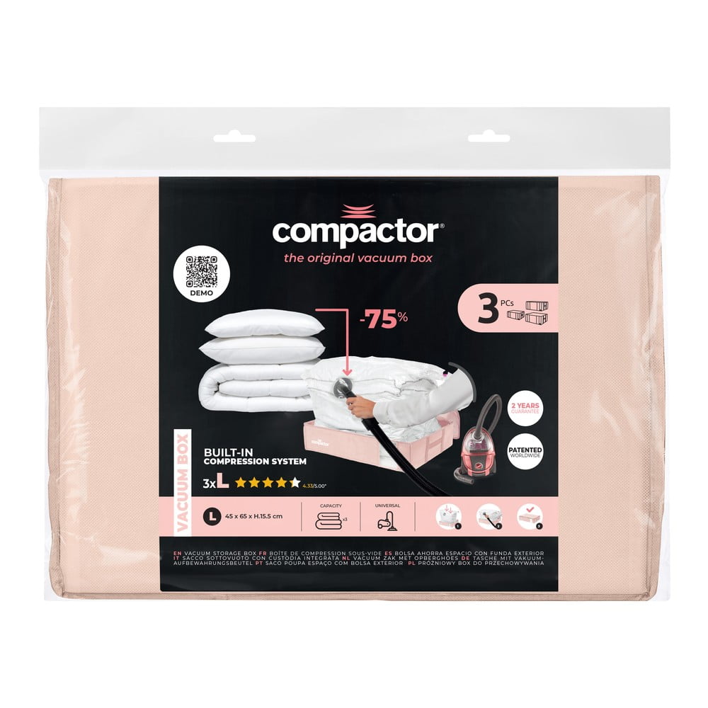 Plastikowe pojemniki próżniowe pod łóżko zestaw 3 szt. 65x45x15,5 cm Pink Edition – Compactor (zdjęcie 6)