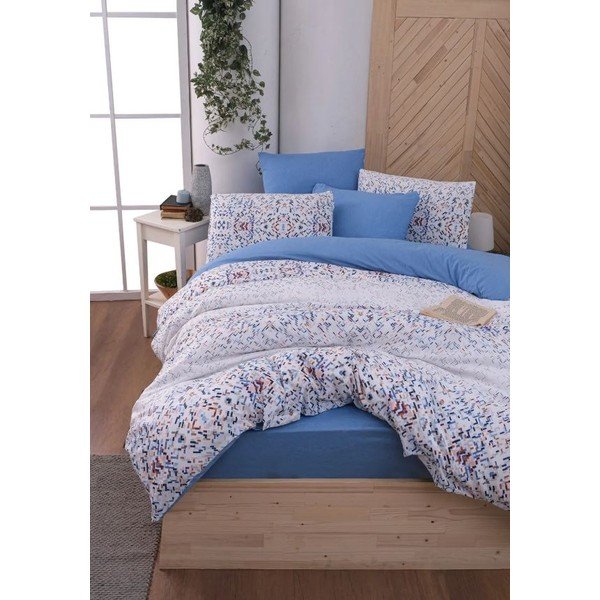 Biało-niebieska pościel dwuosobowa z prześcieradłem (4-częściowa) 200x220 cm Geometric – Mila Home-image-1