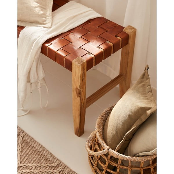 Koniakowo-naturalna skórzana ławka Calixta – Kave Home-image-2