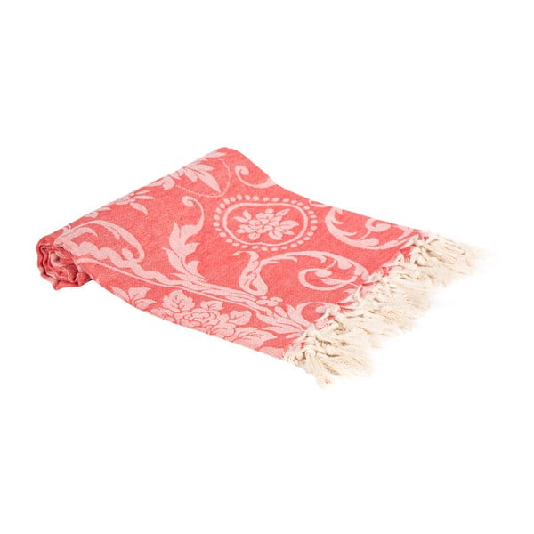 Czerwony ręcznik kąpielowy tkany ręcznie Ivy's Nesrin, 100x180 cm