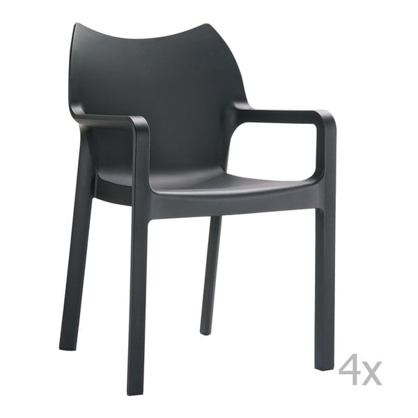 Zestaw 4 czarnych krzeseł ogrodowych z podłokietnikami Resol Dionisio