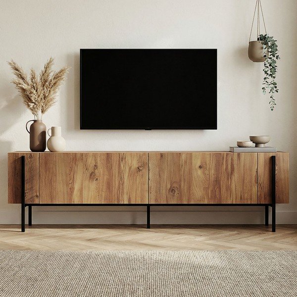 Szafka pod TV w dekorze sosny w naturalnym kolorze 180x45x30 cm Nexus – Kalune Design-image-3