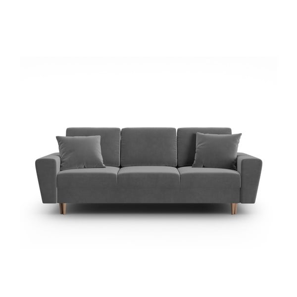 Jasnoszara aksamitna rozkładana sofa ze schowkiem 235 cm Kyoto – Cosmopolitan Design