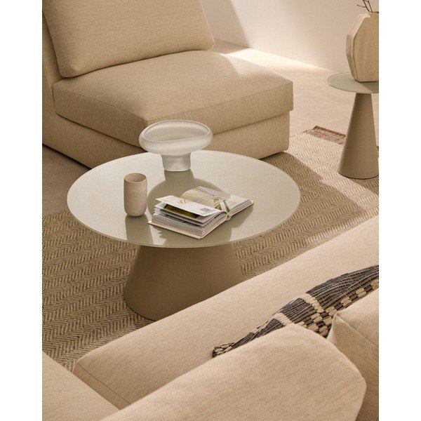 Jasnoszary okrągły stolik ze szklanym blatem ø 80 cm Wilshire – Kave Home-image-1