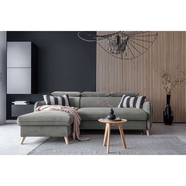 Jasnoszary aksamitny rozkładany narożnik (lewostronny) Sweet Harmony – Miuform-image-1