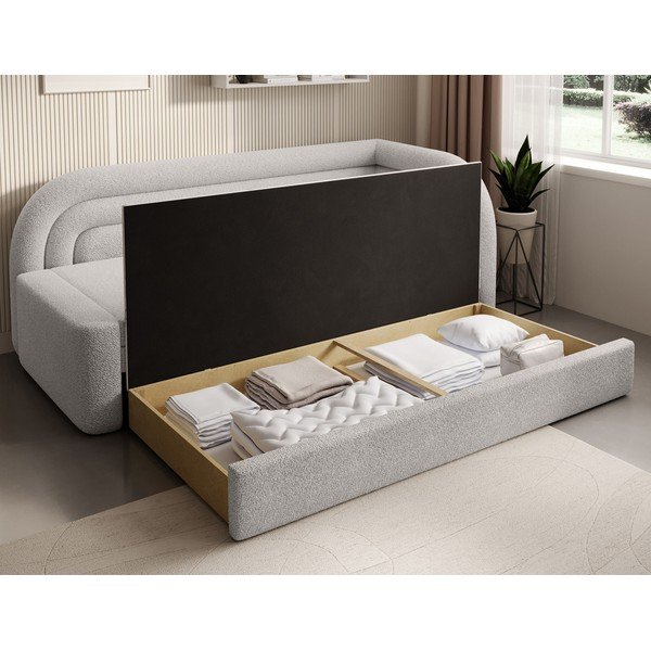 Kremowa rozkładana/ze schowkiem sofa z materiału bouclé prawostronna 223 cm Fabillo – ELTAP-image-4