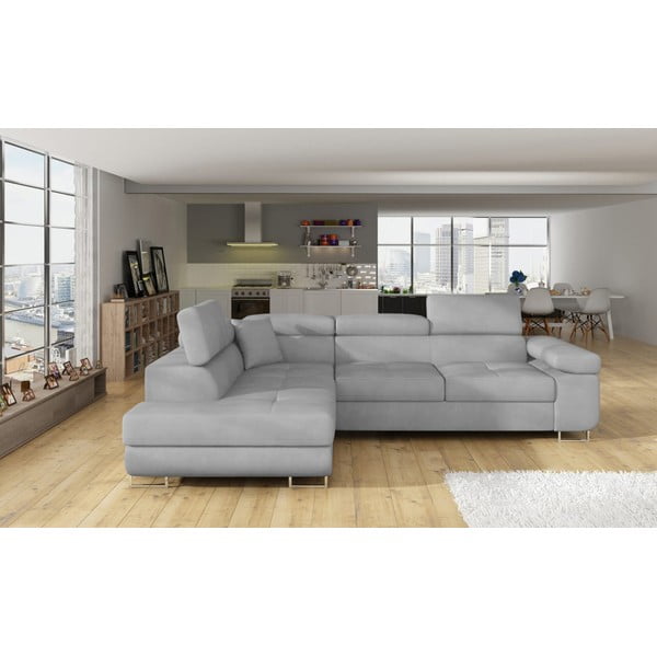 Jasnoszary aksamitny rozkładany/ze schowkiem narożnik (lewostronny/w kształcie litery L) Anton – ELTAP-image-1