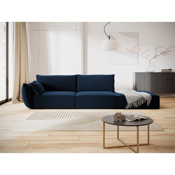 Ciemnoniebieska aksamitna sofa lewostronna 264 cm Vanda – Mazzini Sofas-image-1