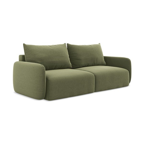 Zielona aksamitna rozkładana/ze schowkiem sofa 238 cm Kalena – Makamii-image-2