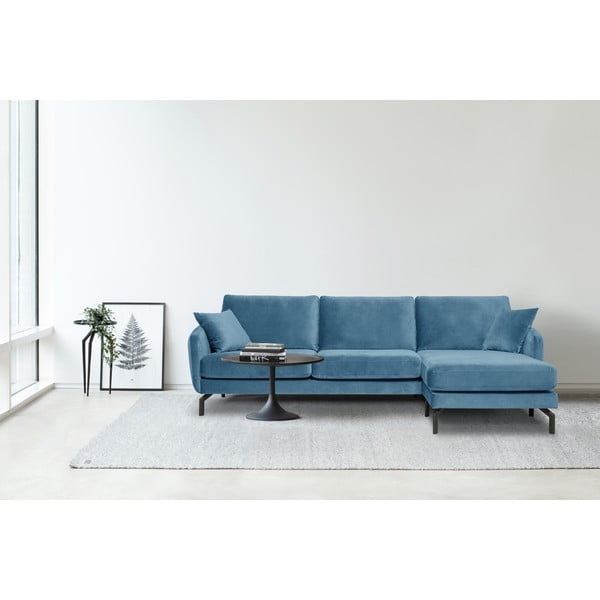 Niebieski narożnik z aksamitnym obiciem Scandic Magic, prawostronny-image-1