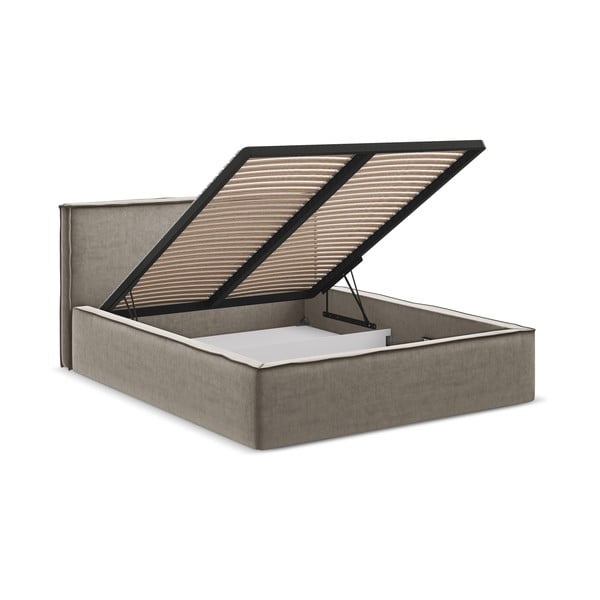 Szarobrązowe tapicerowane łóżko dwuosobowe ze schowkiem i stelażem 140x200 cm Anani – Makamii-image-2