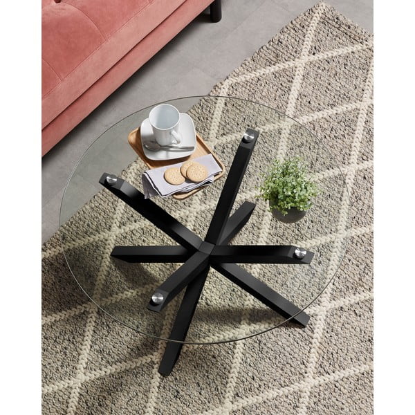 Czarny okrągły stolik ze szklanym blatem ø 82 cm Argo – Kave Home-image-1