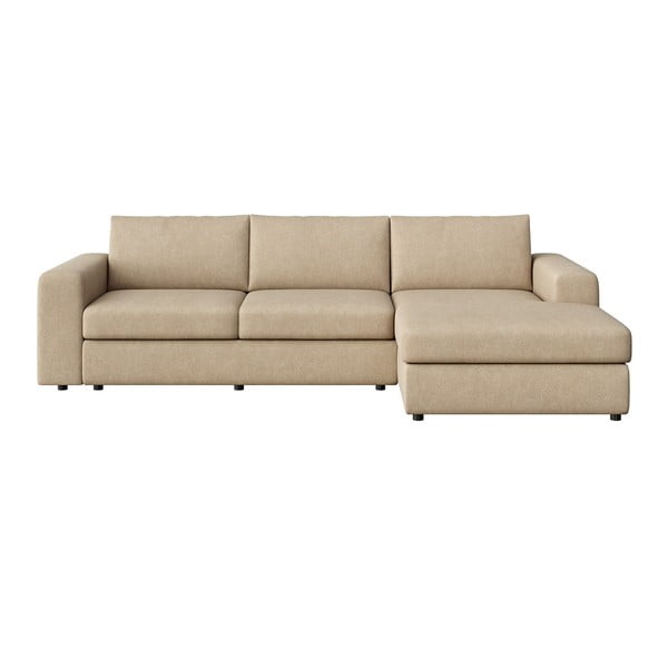 Jasnobrązowy aksamitny narożnik (prawostronny/z szezlongiem) Baga – Rodier