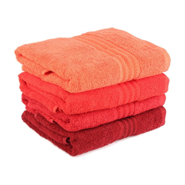 Zestaw 4 czerwonych ręczników bawełnianych Foutastic, 50x90 cm