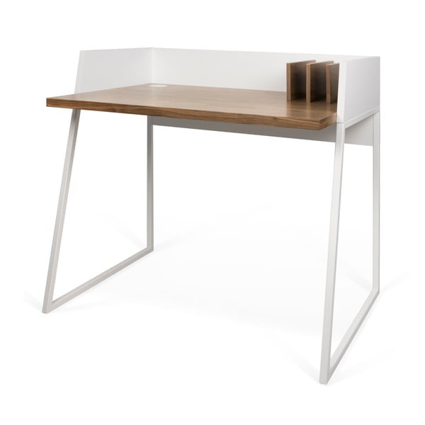 Białe biurko z detalami w dekorze drewna orzecha TemaHome Volga Walnut-image-1