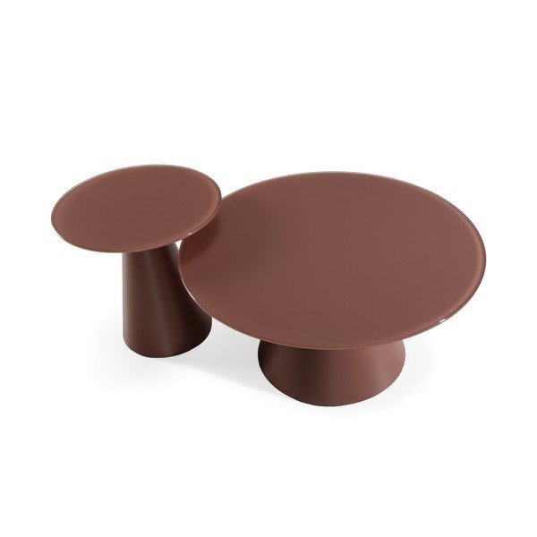 Brązowe okrągłe stoliki zestaw 2 szt. ze szklanym blatem ø 80 cm Vida – MOME-image-4