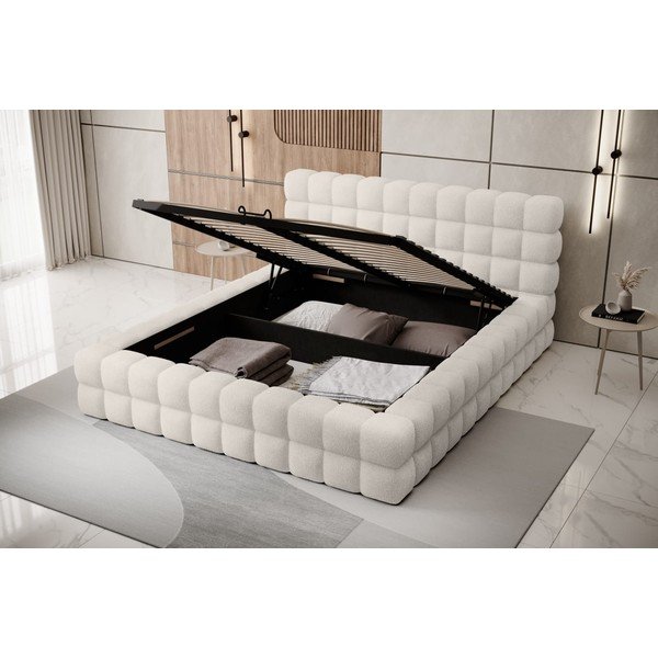 Białe tapicerowane łóżko dwuosobowe ze schowkiem ze stelażem 180x200 cm Dizzle – ELTAP-image-2