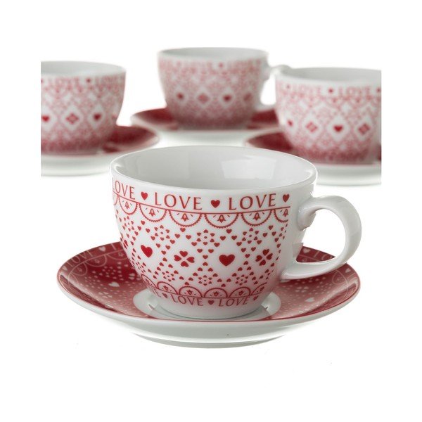 Zestaw 4 porcelanowych filiżanek do herbaty Unimasa Red and White-image-3