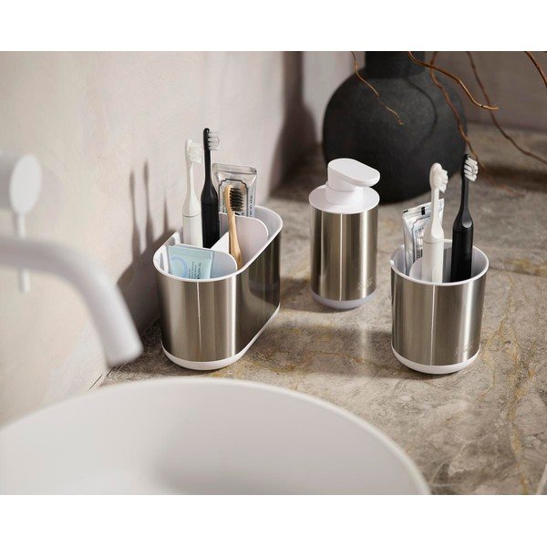 Stojak na szczoteczki do zębów ze stali nierdzewnej w kolorze srebra Duo Steel – Joseph Joseph-image-4