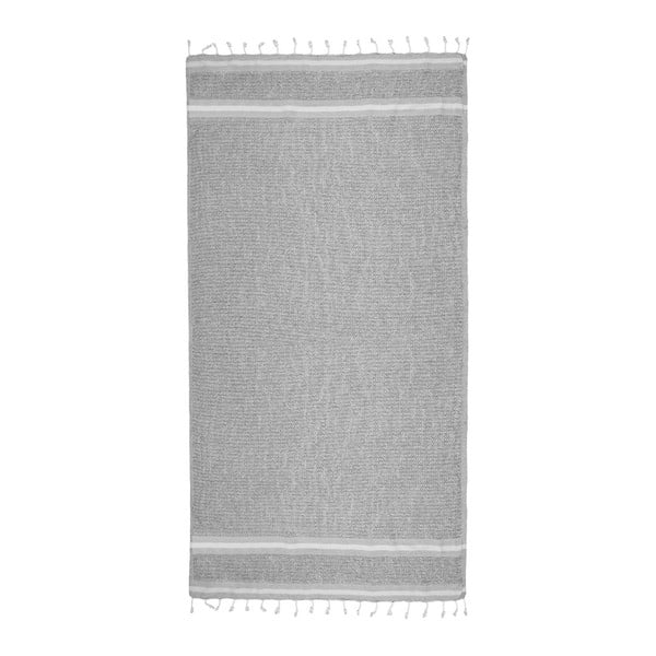 Szary ręcznik hammam z białymi detalami Begonville Avola, 170x90 cm