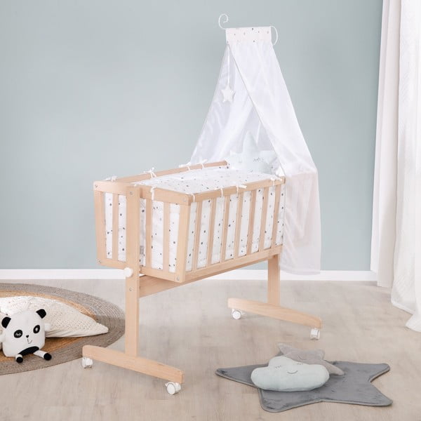 Kołyska z litego drewna bukowego na kółkach/z baldachimem 40x90 cm w naturalnym kolorze – Roba-image-4