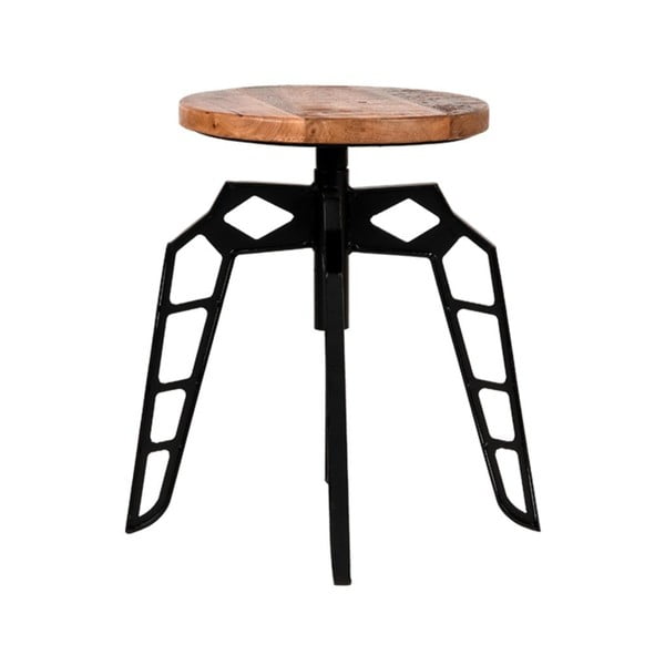 Czarny stołek z siedziskiem z drewna mango LABEL51 Pebble