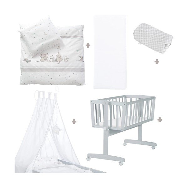 Szara kołyska na kółkach z baldachimem 40x90 cm Strenenzauber – Roba-image-2