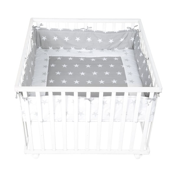 Biało-szary ochraniacz do łóżeczka z mieszanki bawełny 96 cm Little Stars – Roba-image-1